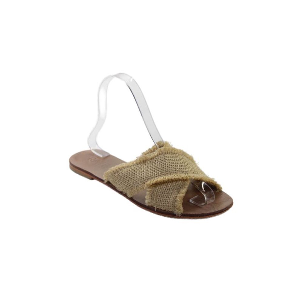 Raye Womens Straw Cross Strap Slide On Sandals Beige Size 6.5